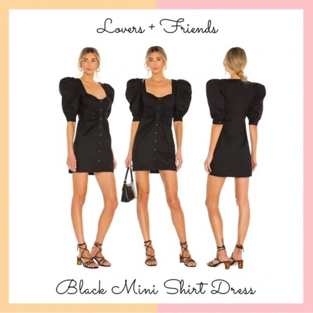 Revolve x Lovers + Friends Black Puff Sleeve Shirt Dress NWT